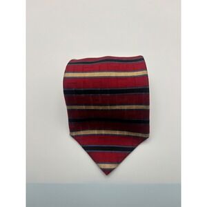 Bill Blass Black Label Mens Silk Tie Red Navy Gold Striped Geometric Weave